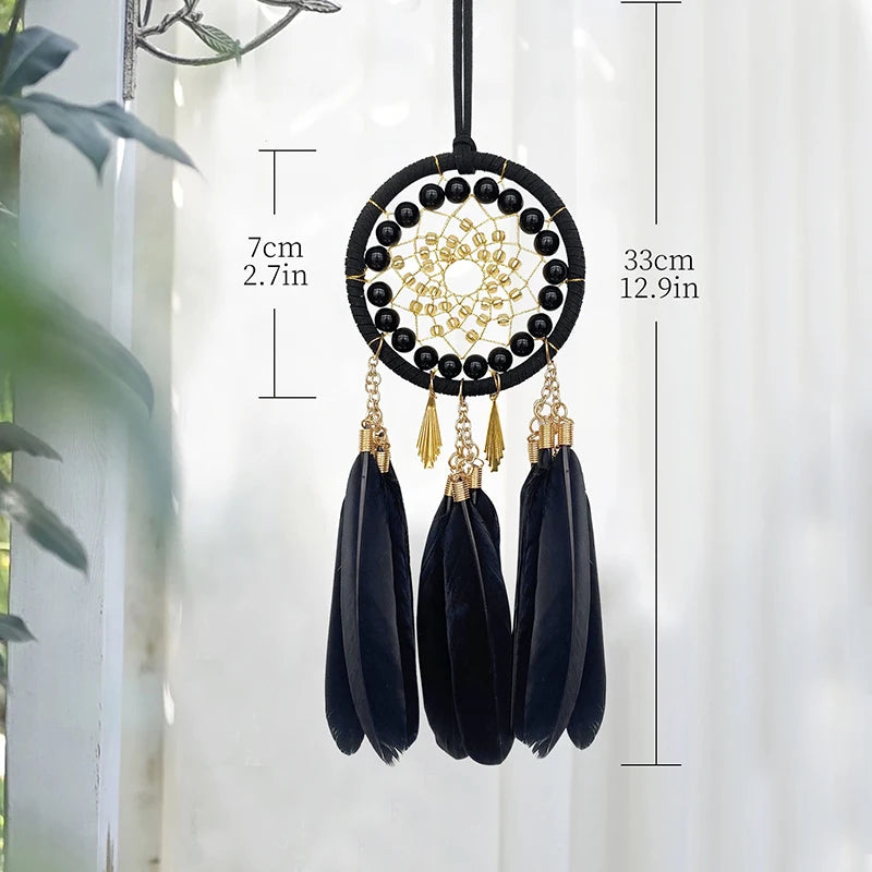 Hemasa Black Feather Wind Chimes  Dream Catcher for Bedroom/ Living Room Hanging Ornaments Car Interior Pendant Festival Gifts