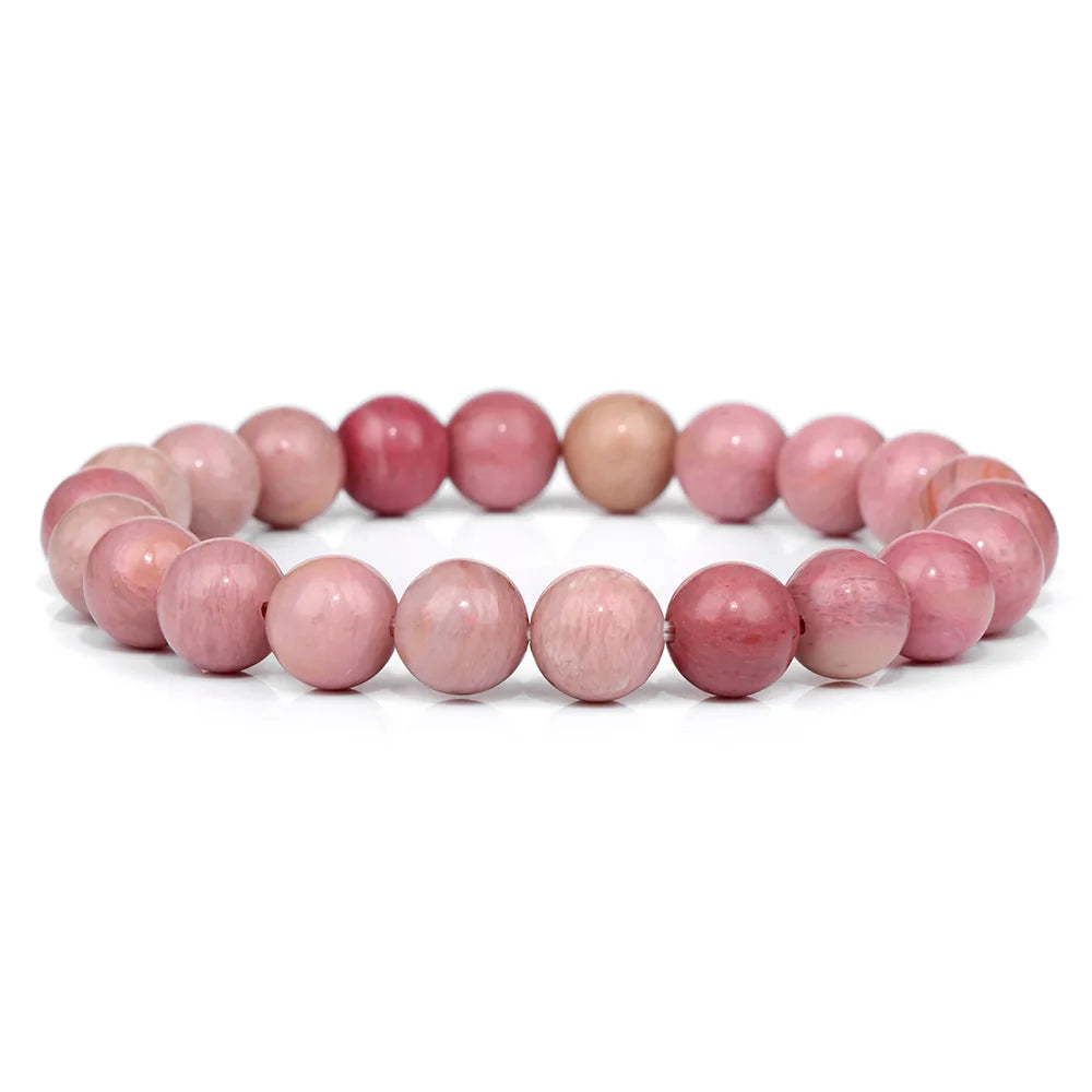 Pink Stone Bracelets 8mm Round Beaded Bracelets Rose Pink Quartzs Cat Eye Reiki Energy Stretch Bangle Jewelry Gifts For Women