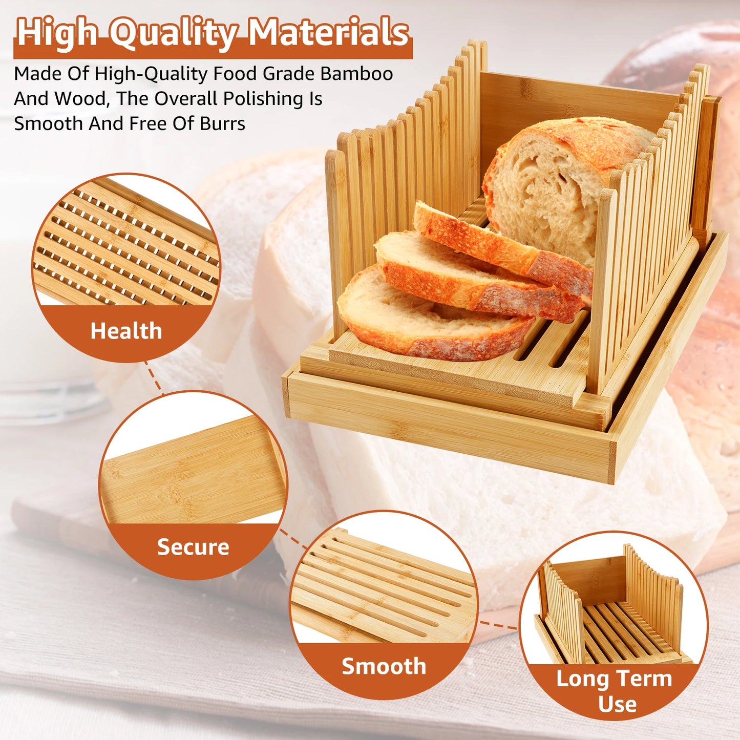 Tejesa Bread Slicer Foldable Toast Bread Slicer with Crumb Tray Fruit Cutting Board Adjustable for Bread Loaf Cakes Reuse Slicing Guide