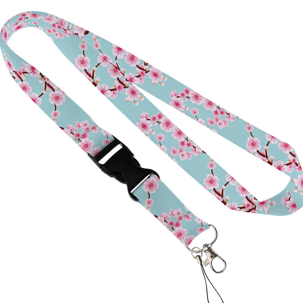 Tejesa Beautiful flower Lanyard Keys Chain Badge Holder ID Credit Card Pass Hang Rope Lariat Mobile Phone Charm Accessories Gifts