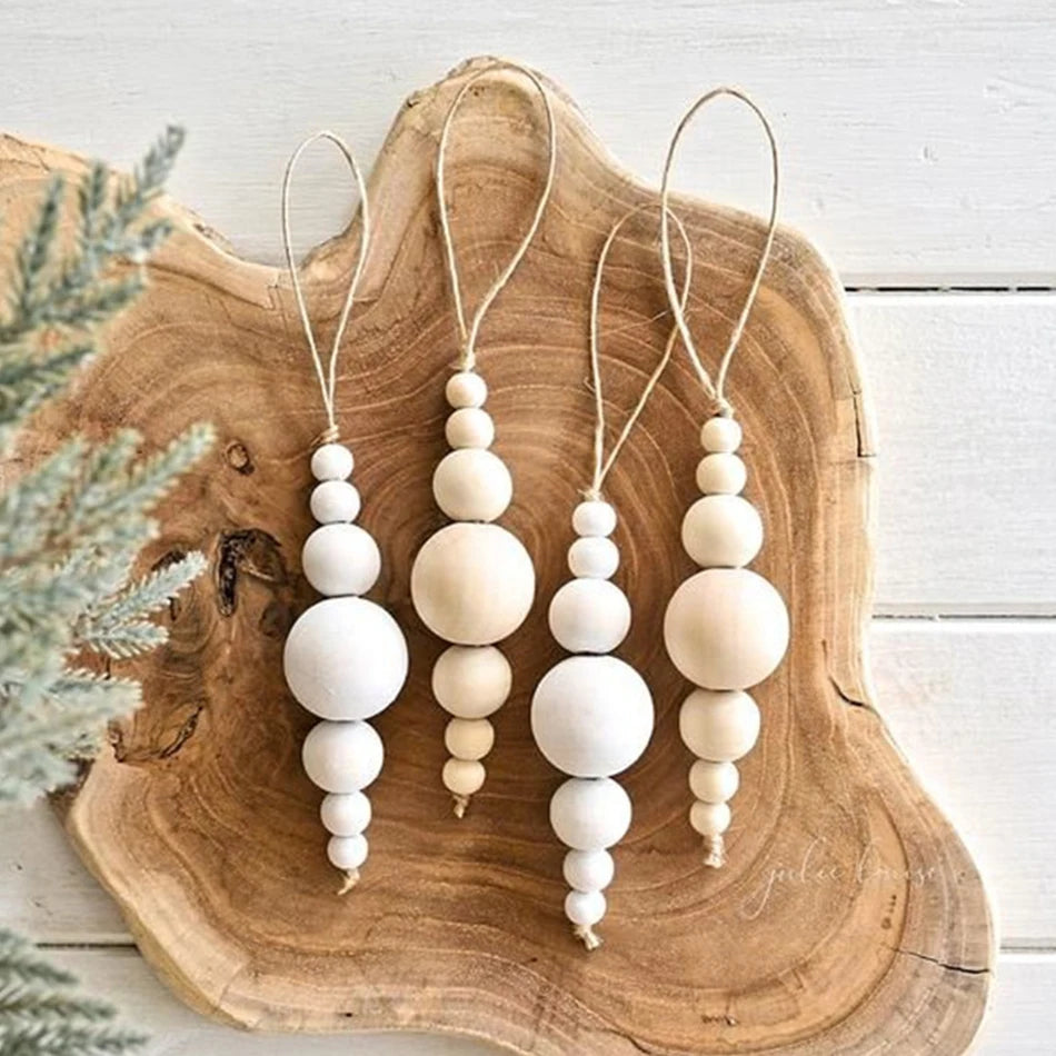 Hemasa 6 PCS Wooden Beads Napkin Rings /Handmade Jute Tassel Rope Holder For Family