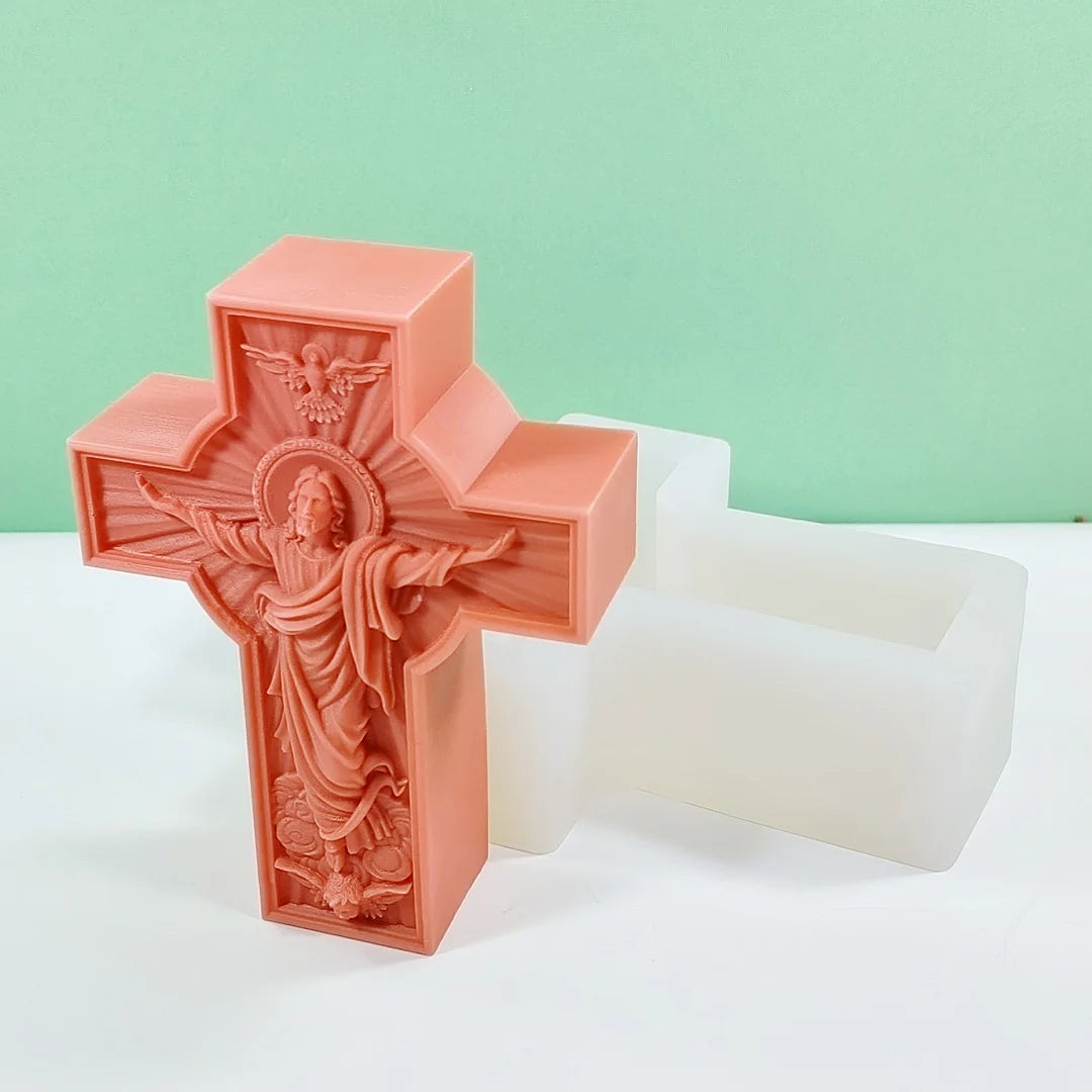 Hemasa Cross Jesus Statue Silicone Candle Mold/ Catholic Apostle Portrait Gypsum Concrete Resin Casting Tool