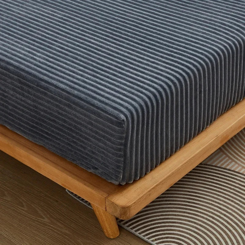 Grey Winter Warm Coral Fleece Fitted Sheet Elastic Mattress Cover Fluffy Plush King Size Bedding Home Textiles