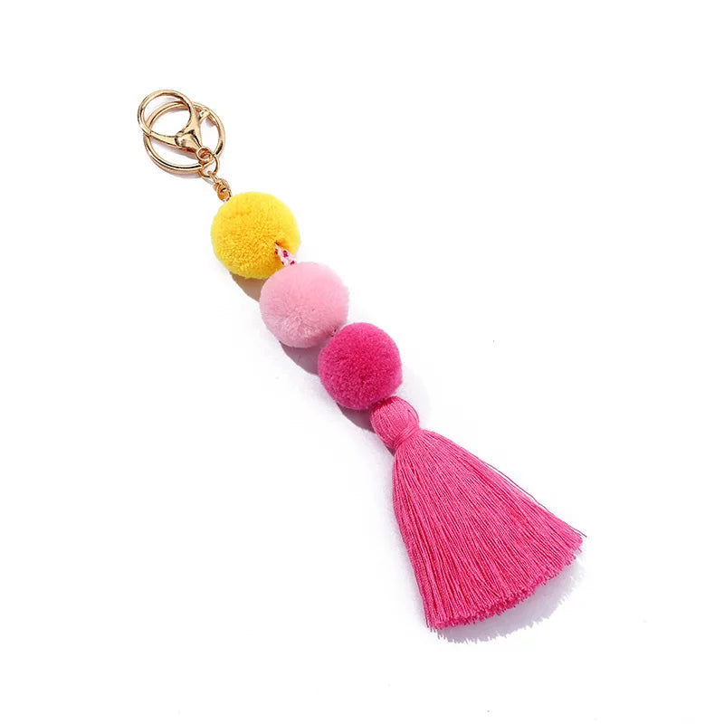 Hair Ball Tassel Keychain Colorful Pompom Keyring For Women Bag Hanging Pendants Accessories Fluffy Plush Key Ring
