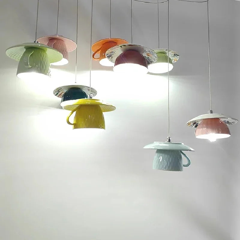 Chinese Style Flower Ceramic Cup Chandeliers Dining Room Dining Table Lamp Modern Creative home Decor Bedroom Bedside Chandelier
