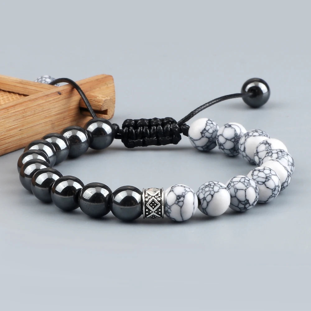 Couples Black And White Beads Bracelets Men Women Natural Tiger Eye Lava Stone Bracelets Fashion Wristband Handmade Jewelry Gift