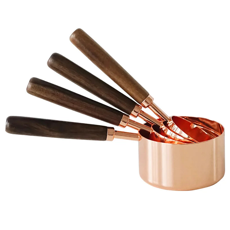 Heamasa Baking measuring cup  wooden handle rose gold measuring spoon 4-piece set 8-piece measuring spoon set