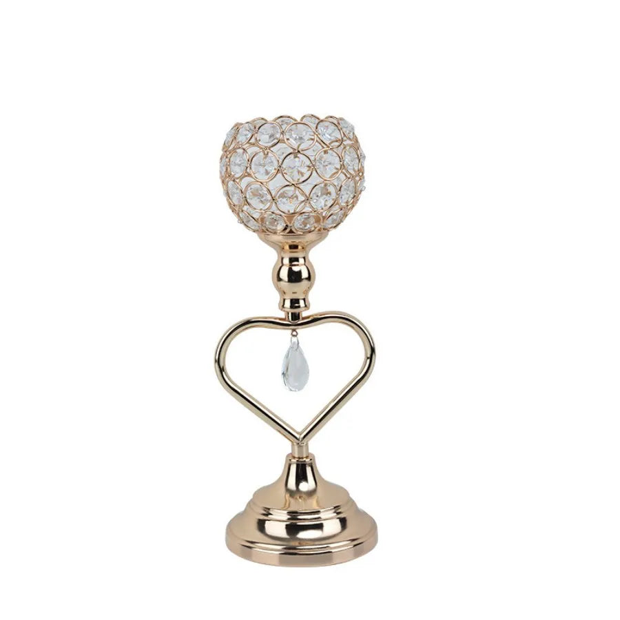 Hemasa Golden Crystal Candle Holder Dwarf Tealight Candle Holders/Iron Heart Candlestick/ Small Vintage Candlestick Set for Table