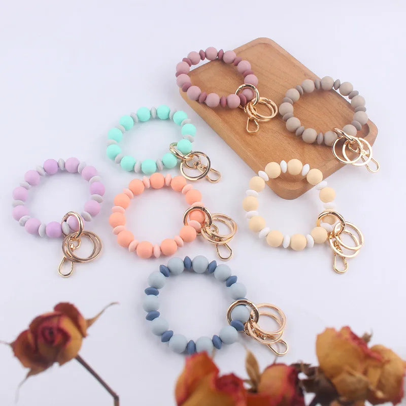 Hemasa Silicone  Beads Key Chains Wristlet  Keyring Women /Car Bag Pendant Key Chains