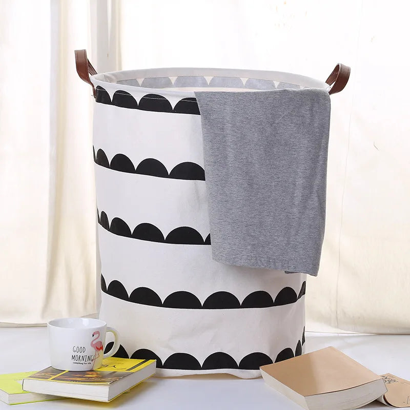 FHemasa Foldable Laundry Basket Storage Bucket Cotton Linen Fabric White Black Waterproof Dirty Laundry Toy Storage Basket Dirty Clothes