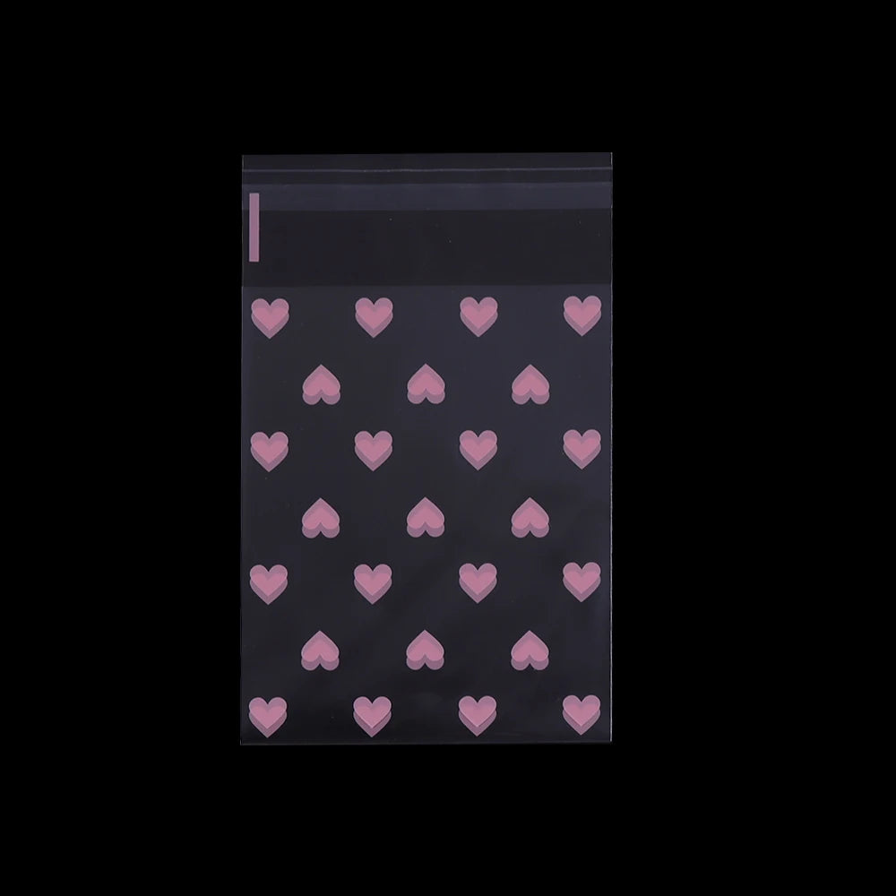50pcs/lot Heart Transparent Self Sealing Bag Pink White Love Pattern Plastic Bag Candy Cookie Storage Bag Jewelry Packaging Bag