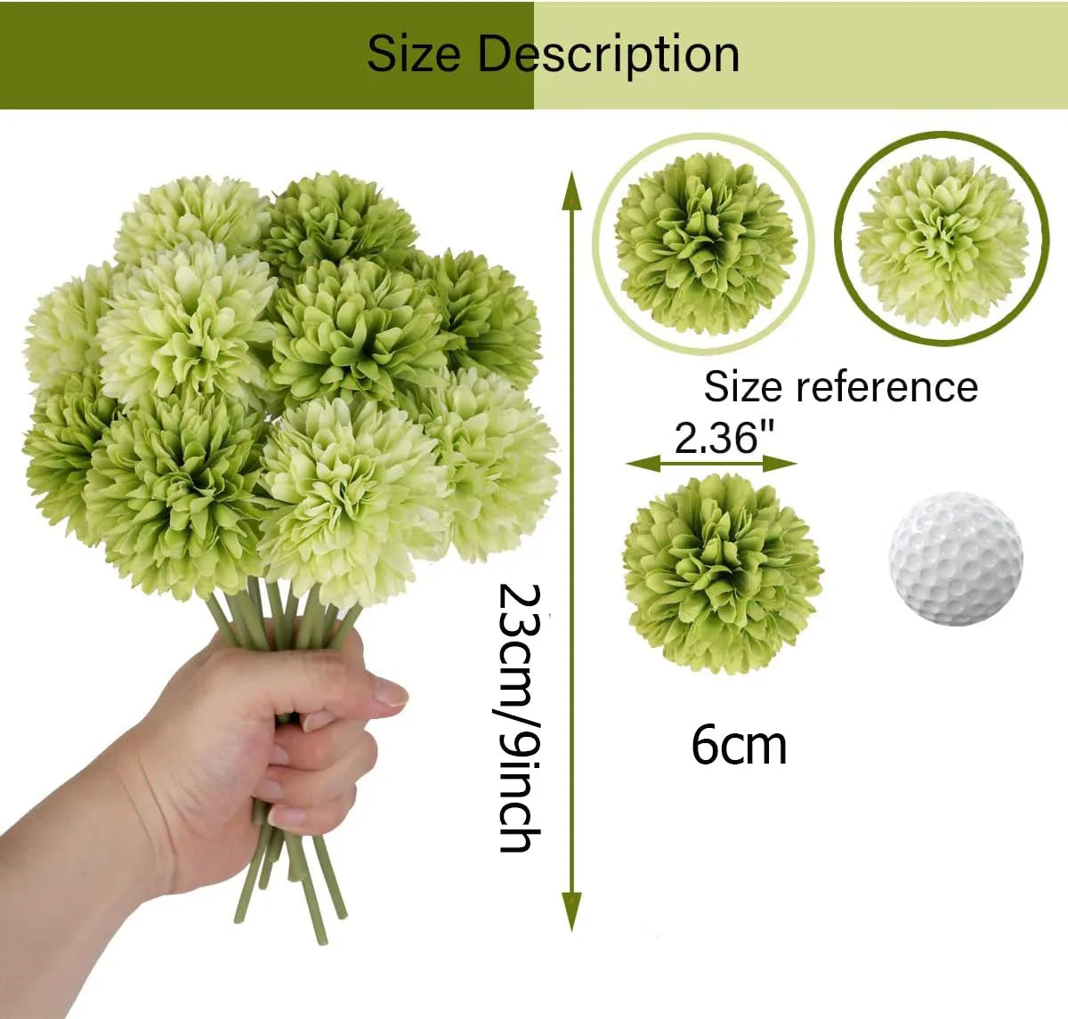Tejesa 20pcs Artificial Chrysanthemum Ball Hydrangea with Stem Silk Mum Flower for Wedding Party Home Table Room Decoration