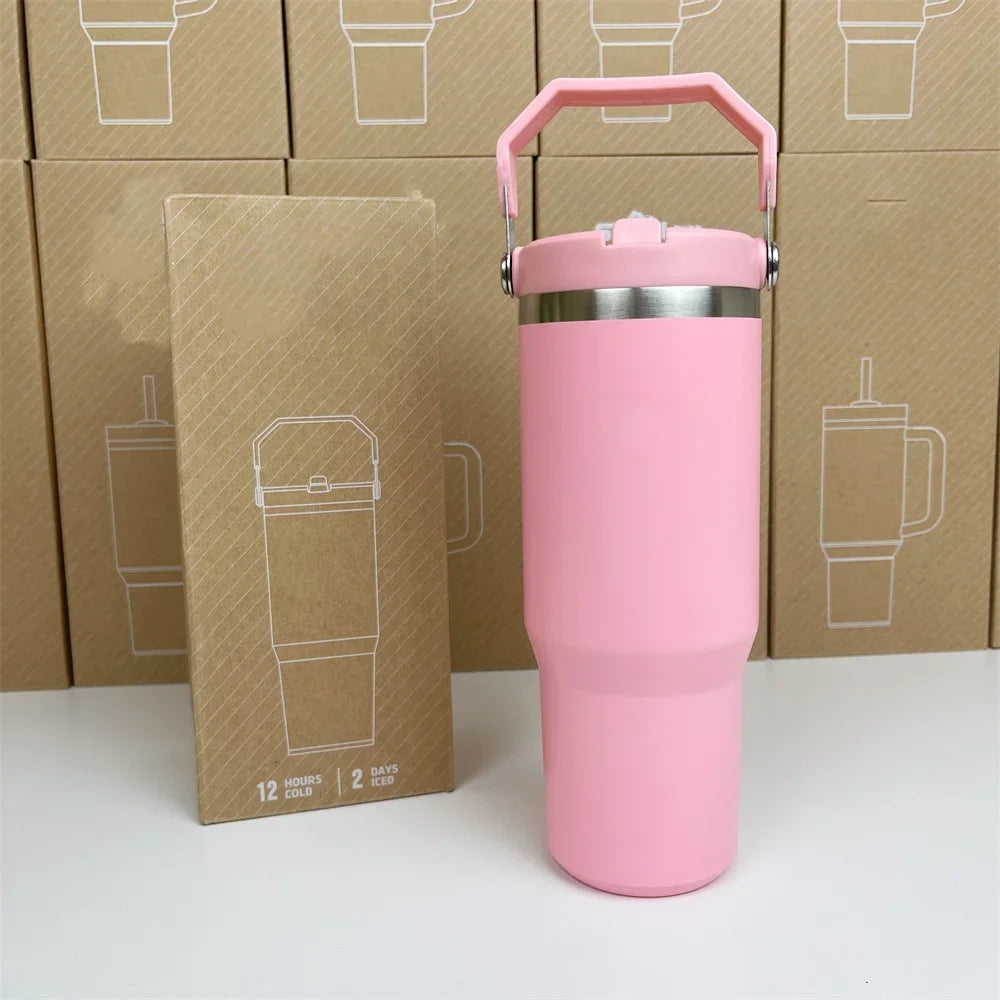 For Stanley 30oz Tumbler With Handle Leopard Tumbler With Straw Lids Stainless Steel Coffee Termos Cup Car Mugs Vacuum Cup
