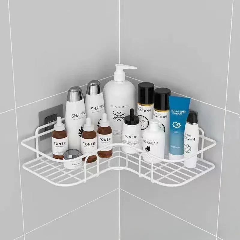Hemasa Bathroom Shelf Wall Mounted Corner Storage Shelves Shampoo Holder Cosmetic Rack Iron Shower Drain Basket Bathroom Organizer