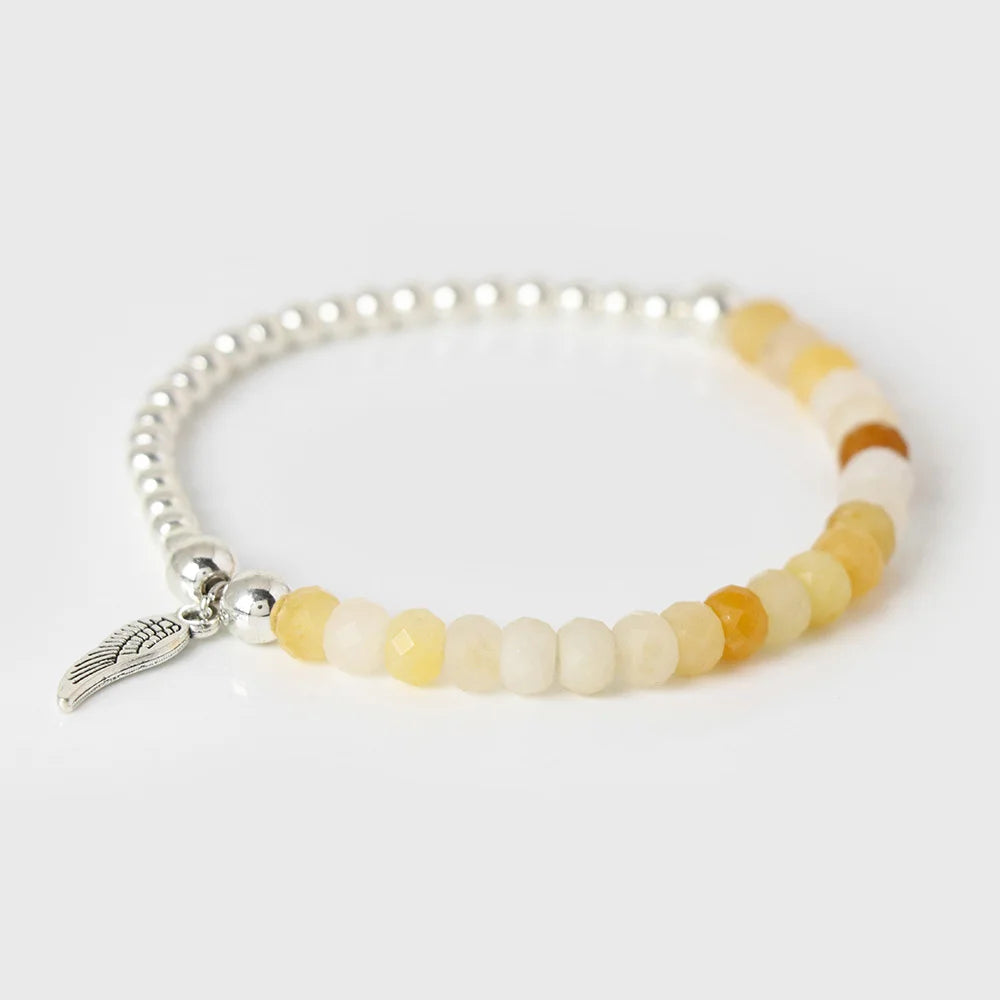 Fashion Angel Wing Charm Bracelet Faceted Natural Stone Bracelets Labradorite Beads Lucky Bracelet for Men Women Energy Jewelry