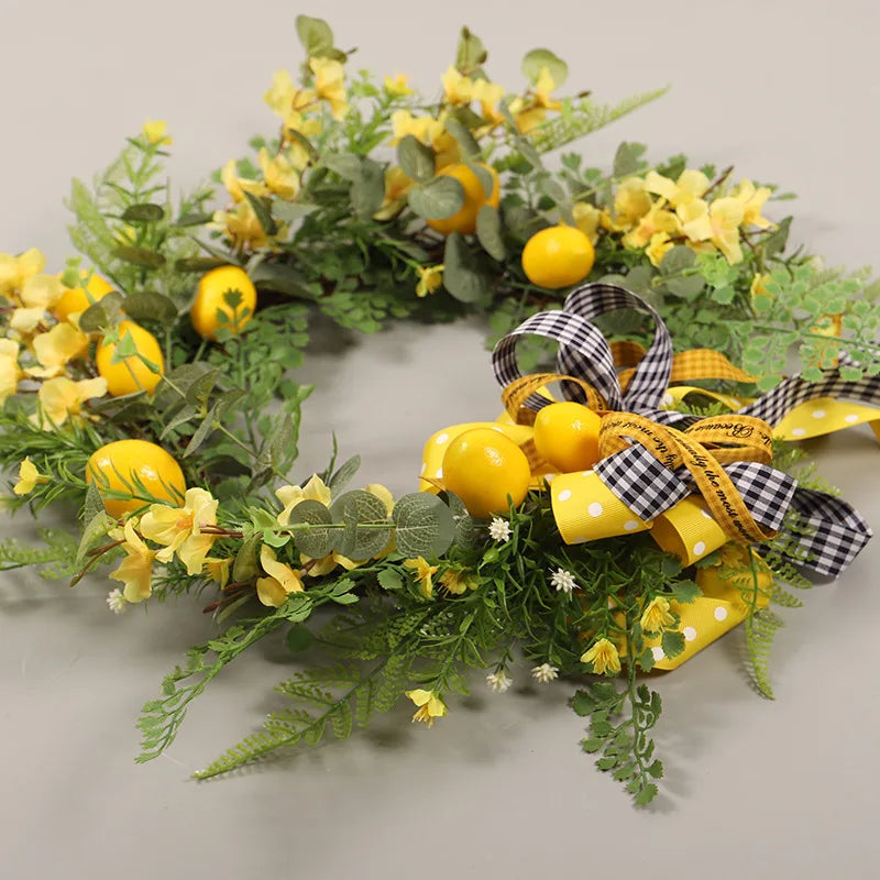 Tejesa Artificial Sunflower Spring  Wreath for Front Door  Green Eucalyptus Wreaths with Welcome Sign Wall Window Outdoor Decor