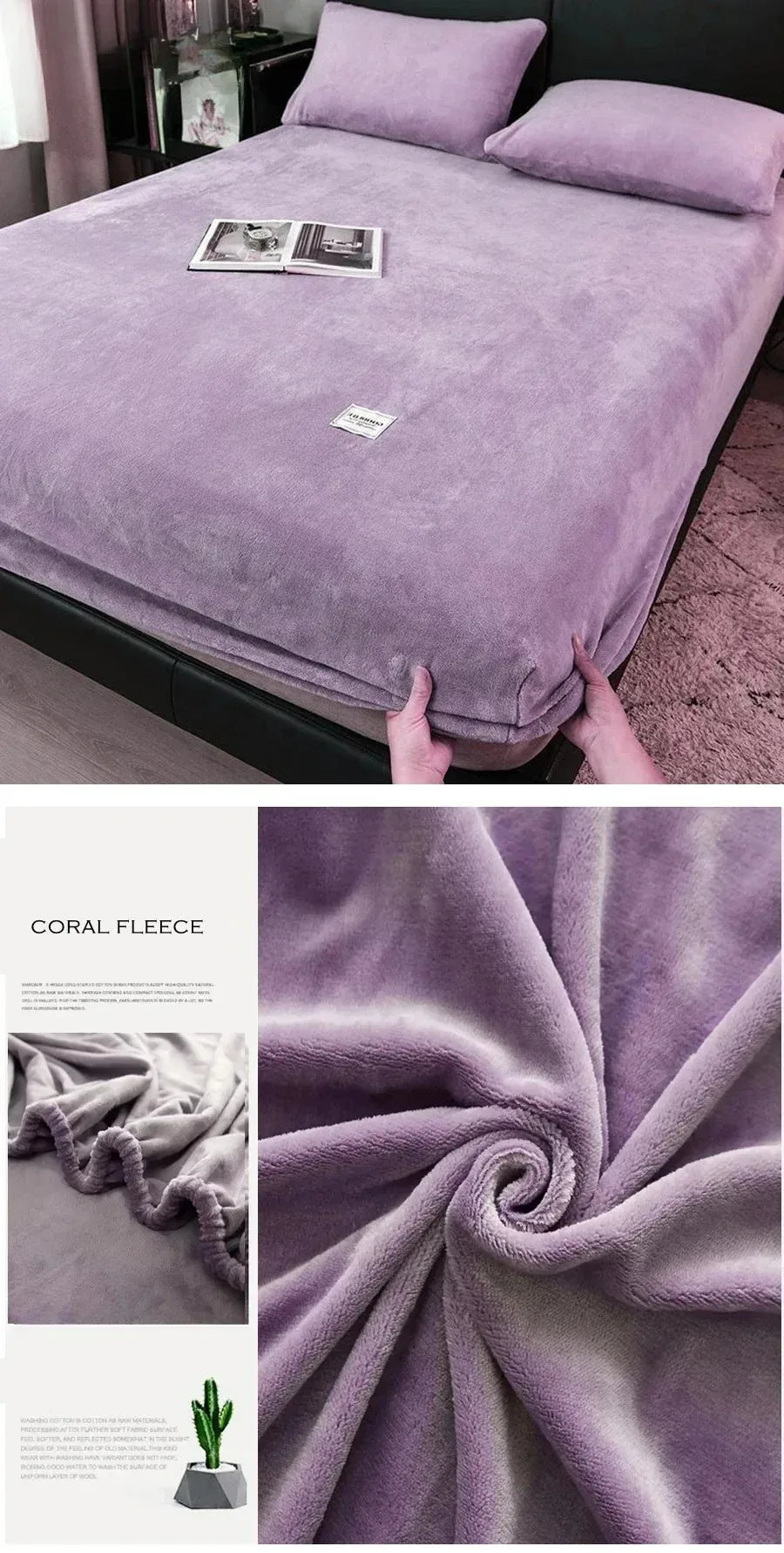 Cozy Coral Fleece Bed Sheet Set - Thermal Elastic Mattress Cover, Winter Luxury Double Size Bedding for Cold Nights