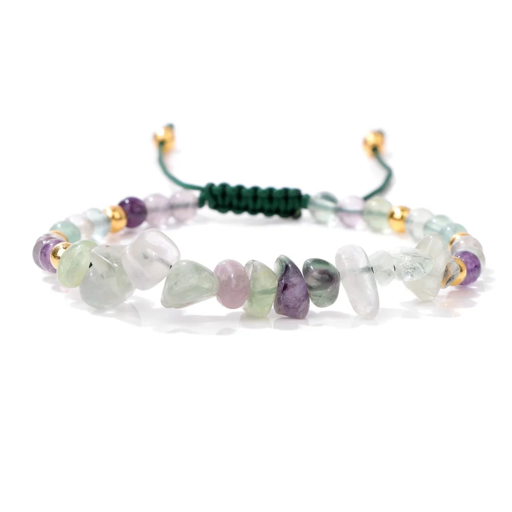 Tejesa Irregular Natural Gem Crystal Stone Beads Bracelet Braided Obsidian Aventurine Amethysts Aquamarin Opal Chip Bracelets For Women