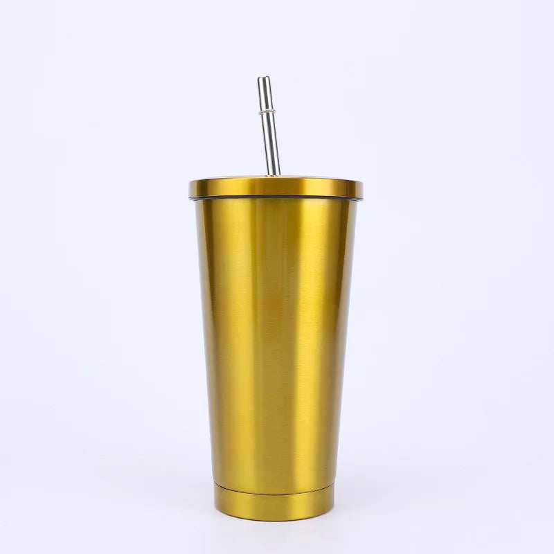 New Vacuum Insulated Mug Stainless Steel Thermos Cup Car Coffee Drinking Cup With Straw