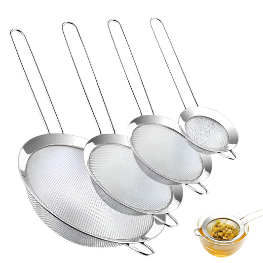 Hemasa 3/4Pcs /Set Stainless Steel Wire Fine Mesh Oil Strainer Flour Colander Sieve Sifter Pastry Baking Tools