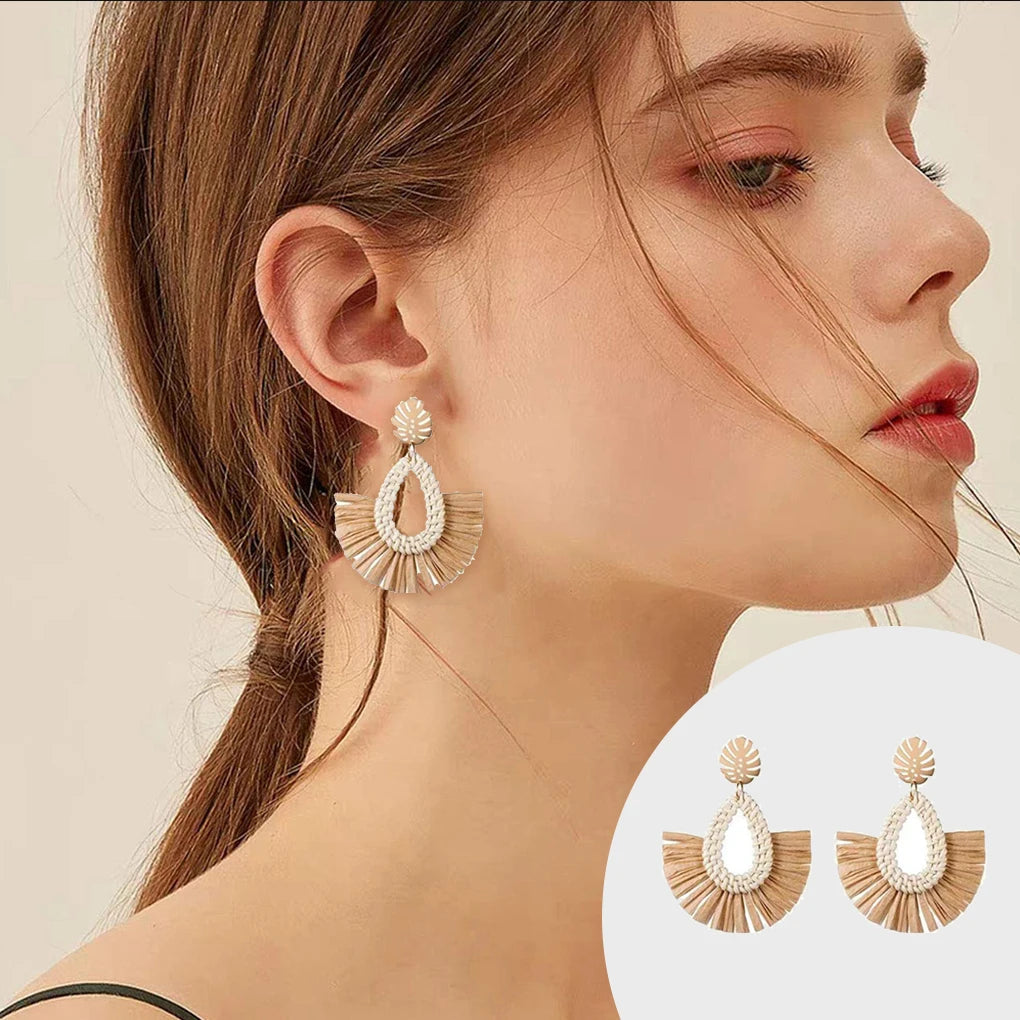 Hemasa 6 Pack Rattan Earrings Lightweight Handmade Bohemia Style Fashion Straw  Ear Studs
