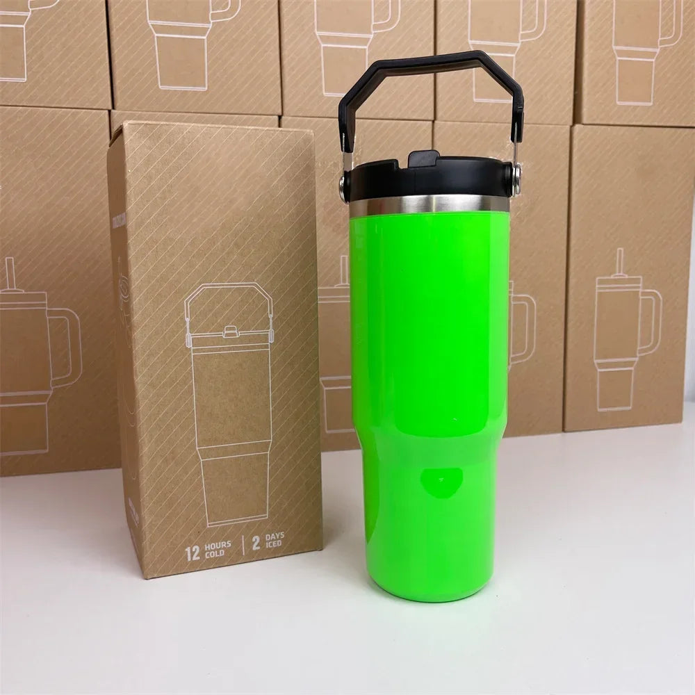 Hemasa Stanley 30oz Tumbler With Handle Leopard Tumbler With Straw Lids Stainless Steel Coffee cup