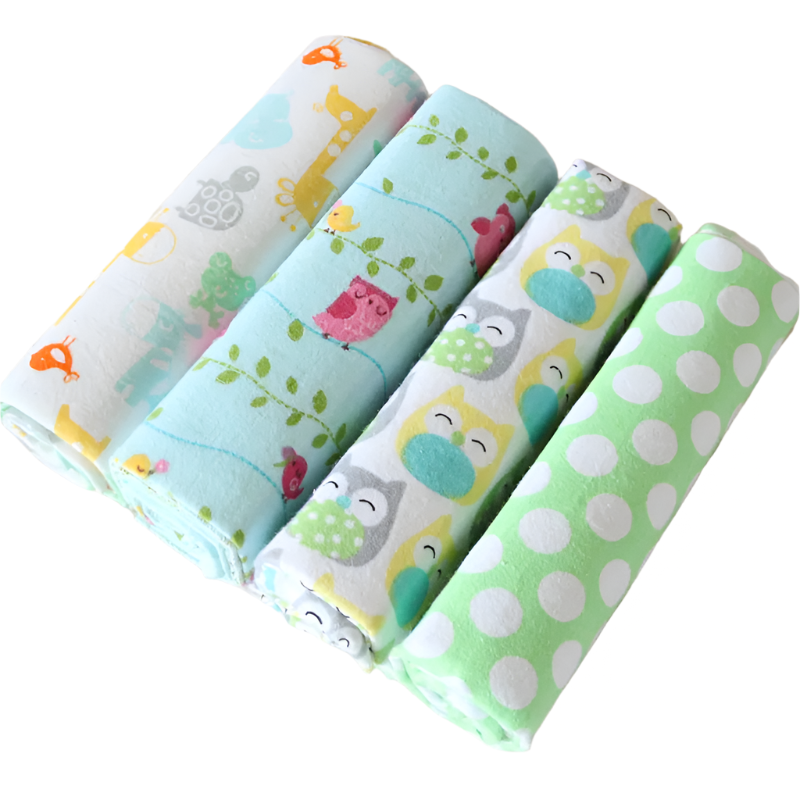 Hemasa 4pcs/pack 100% Cotton Flannel Diapers Supersoft Receiving Baby Blanket Newborn Wrap 76x76cm Baby Bedsheet Print Blanket Swaddle