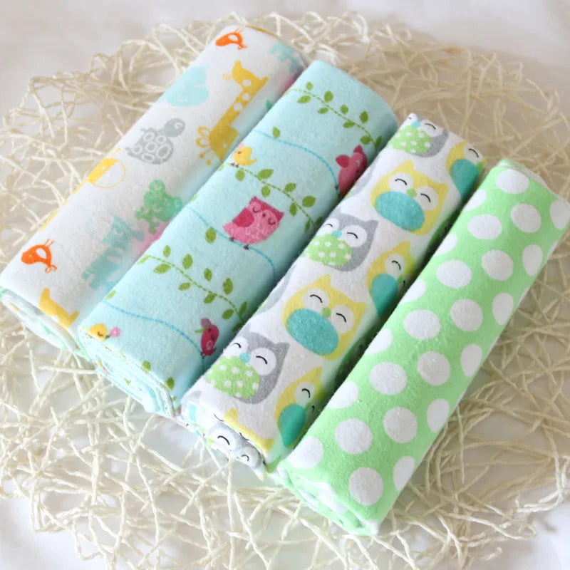 Hemasa 4pcs/pack 100% Cotton Flannel Diapers Supersoft Receiving Baby Blanket Newborn Wrap 76x76cm Baby Bedsheet Print Blanket Swaddle