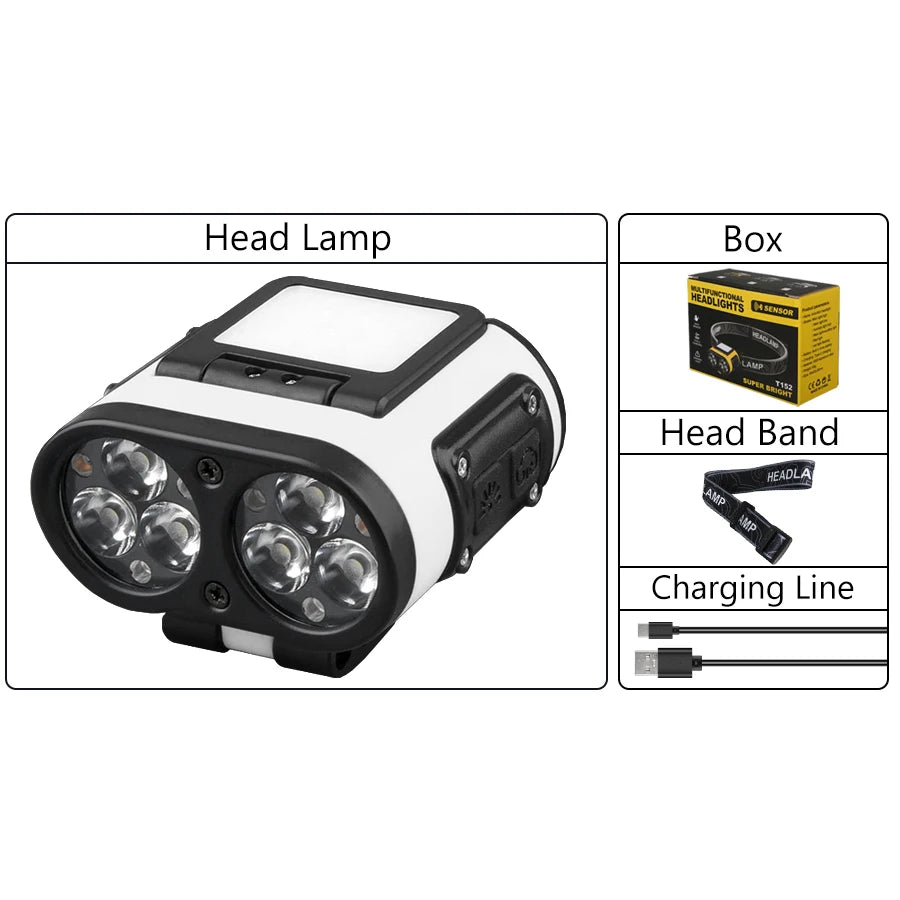 Hemasa LED Smart Sensor Headlamp Cap Clip Light USB Rechargeable Flashlight  With Power Display Riding Fishing Camping Outdoor Torch