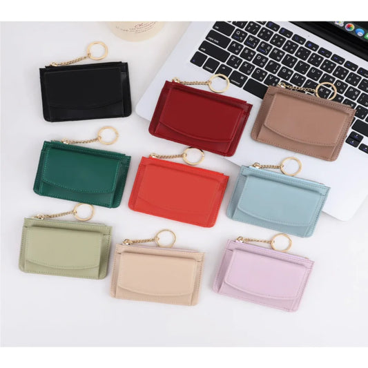 Keychain Decoration Money Bag New One Fold PU Mini Wallet Solid Color Coin Purse for Women Student