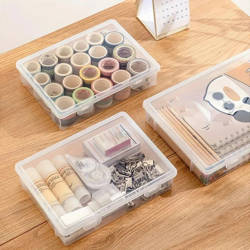 1Pc Clear Plastic Storage Container with Dustproof Cover, 3 Sizes Portable Large-Capacity File Organizer - for A4 A5 Paper