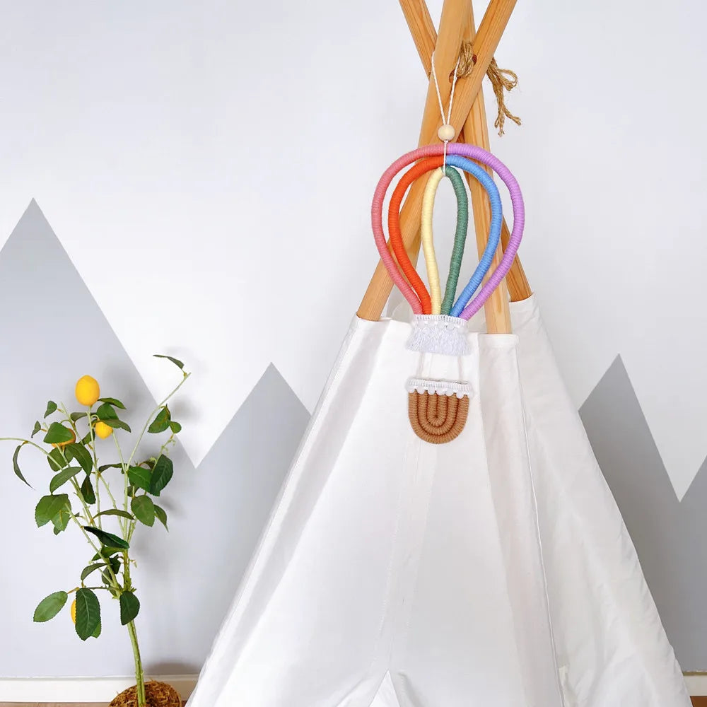 Hemasa  Hot Air Balloon Wall Hanging / Macrame Rianbow Tapestry / Kids Room Decoration