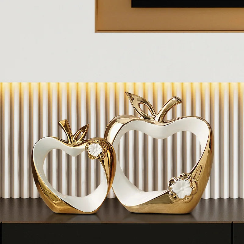 Tejesa Golden Hollow Apple Miniatures Sculptures Ceramic Handicrafts Figurines Decoration Crafts Office home Decoration Accessories