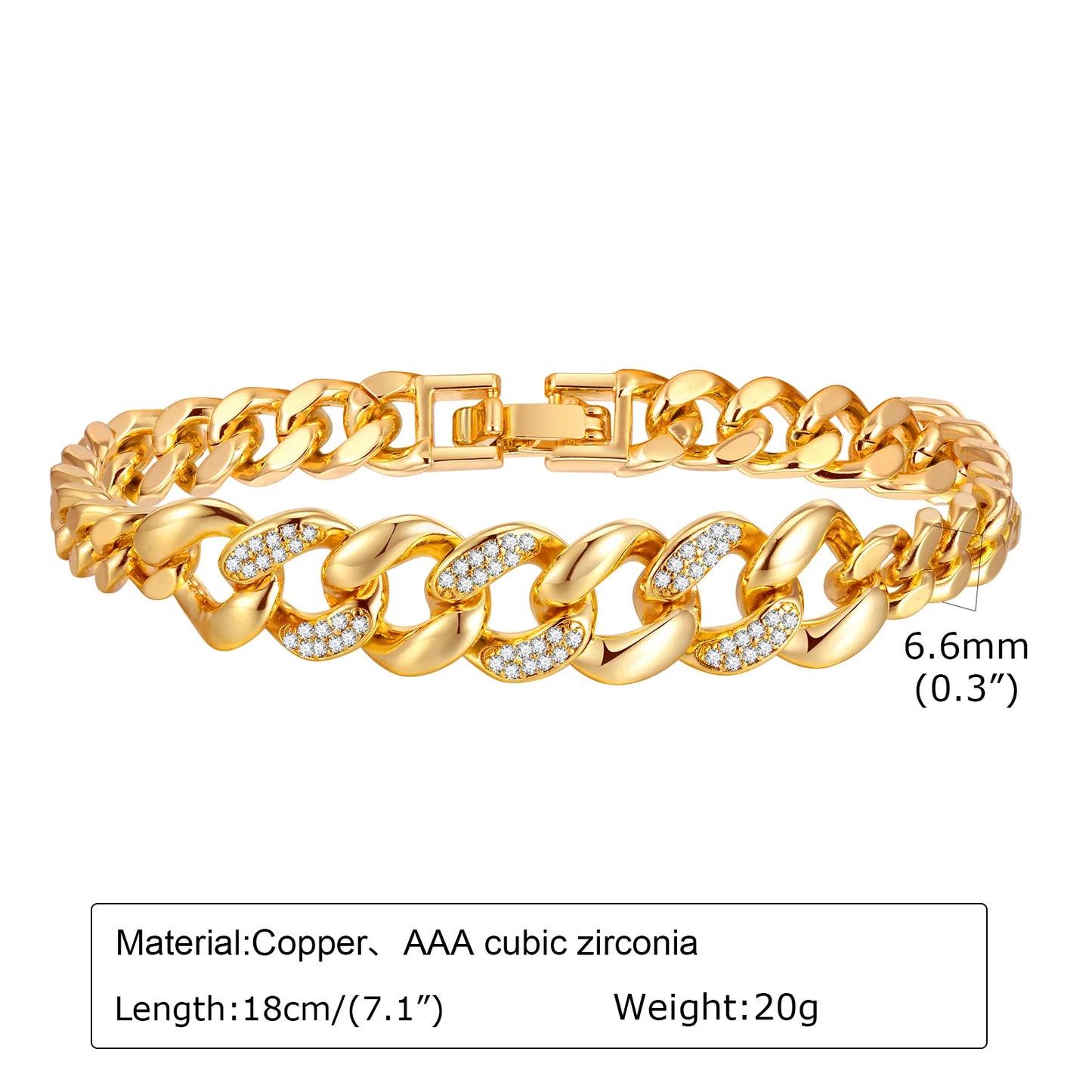 Paperclip Chain Bracelet 14K Gold Plated Cubic Zirconia Watch Strap Chunky Link Adjustable Stackable Jewelry For Women Girl Gift