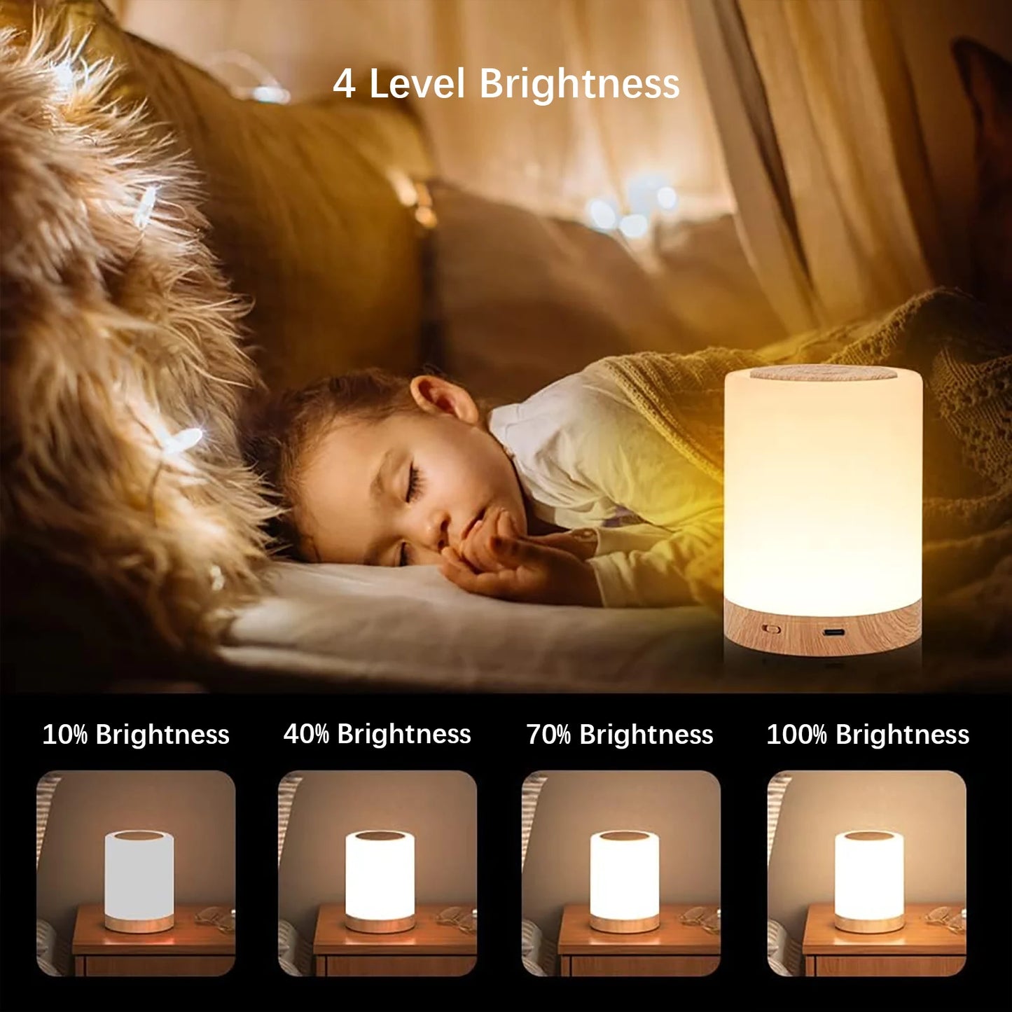 Hemasa Smart LED Night Light,Portable Bedside Table Lamp,Room decorating items,USB Rechargeable Tabletop lighting for Kids Bedroom Camp