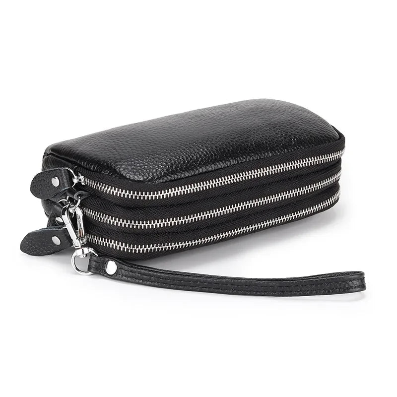 Hemasa   Leather Long Wallet   3-Layer Zipper Purse Bag Large Capacity Wristlet Clutch Wallets /Phone Bag /Money Purses