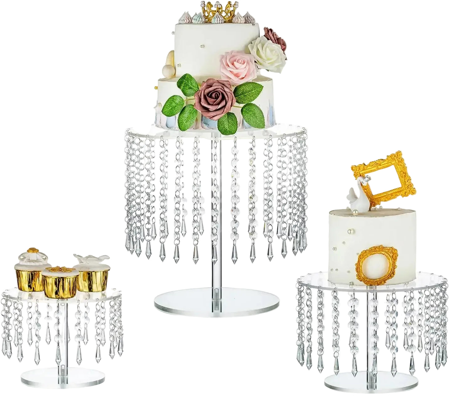 Tejesa Acrylic cake rack circular cupcake rack dessert display rack with crystal chandelier for wedding birthday party table decoration