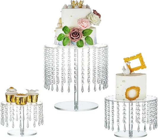 Tejesa Acrylic cake rack circular cupcake rack dessert display rack with crystal chandelier for wedding birthday party table decoration