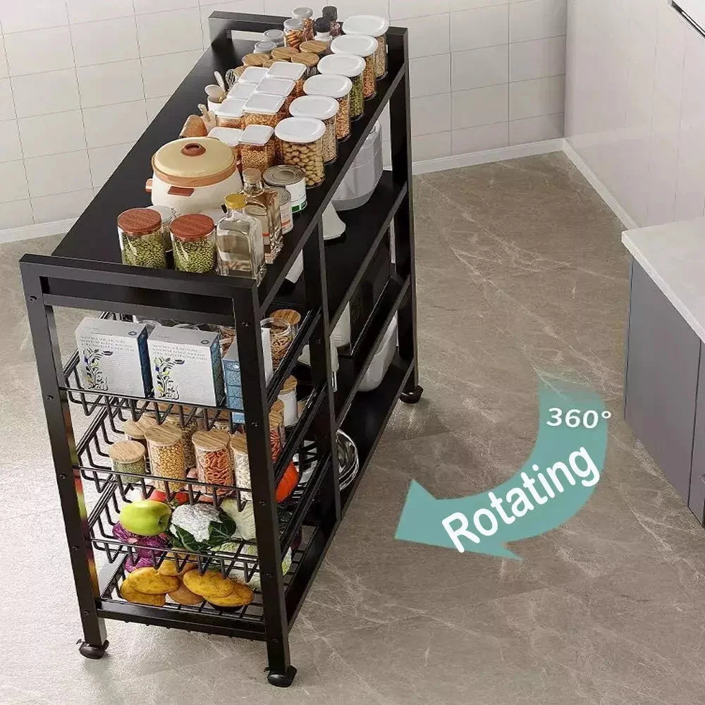 Multi Functional Kitchen Shelves with 4 Wire Baskets Storage Rack For Fruits And Vegetables Floor Standing Dining Sideboard