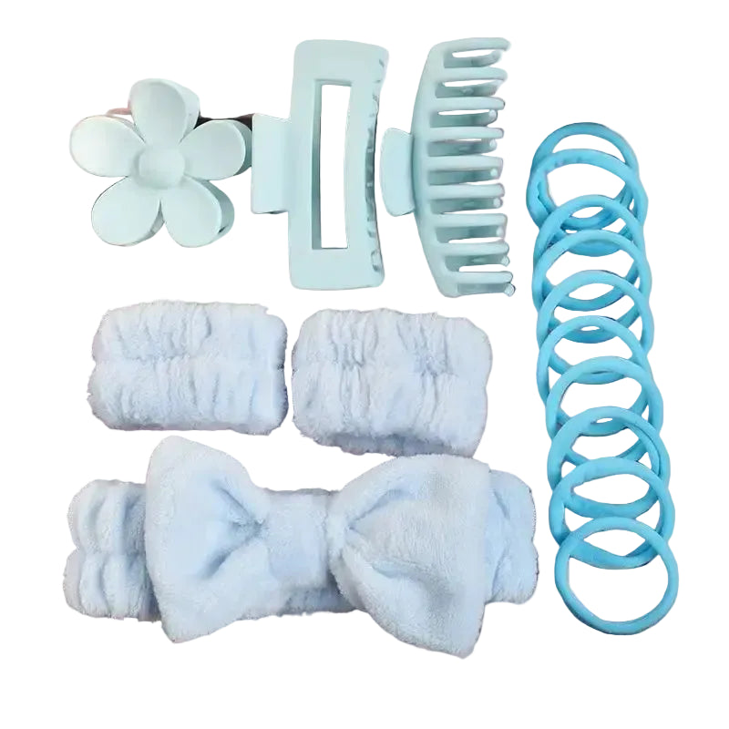Tejesa 16pcs set with soft headband, bow, face wash and washing strap, large matte matte matte, grip clip, elastic headband