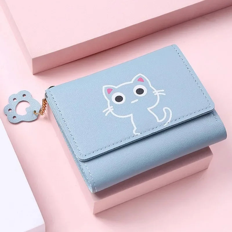 Women Short Wallet Cute Cat Credit Card Money Wallet Leather Small Purse Girls Cat Money Bag Card Holder Ladies Female Hasp