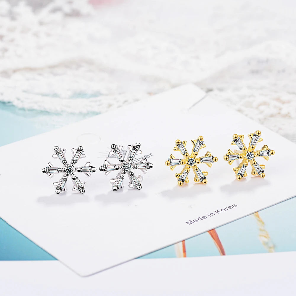 2019 Free Shipping Fashion 925 Sterling Silver Crystal Snowflake Stud Earrings Fine Jewelry Pendientes Brincos De Prata