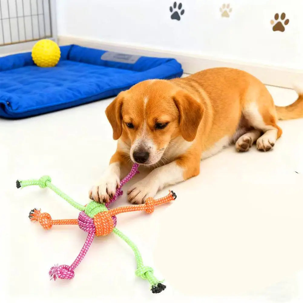 Tejesa Durable Bite-Resistant Interactive Knot Toy for Dogs- Chewable Rope with Green&Orange Fringes,Playful Design, Dog Toys