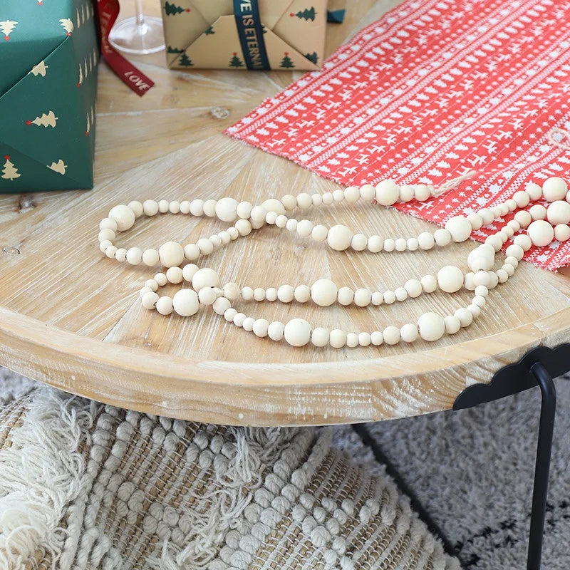 1/2pcs Decorative Bead Twine Garland 2.2m Rattan Natural Wood Bead Garlands Christmas Tree Hanging Decoration Rustic Bead Tassel