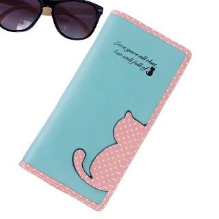 Hemasa  Zip Wallet  Casual  PU Long Large Capacity Coin Purse /Clutch Bag Cute Cat Pattern Wallet