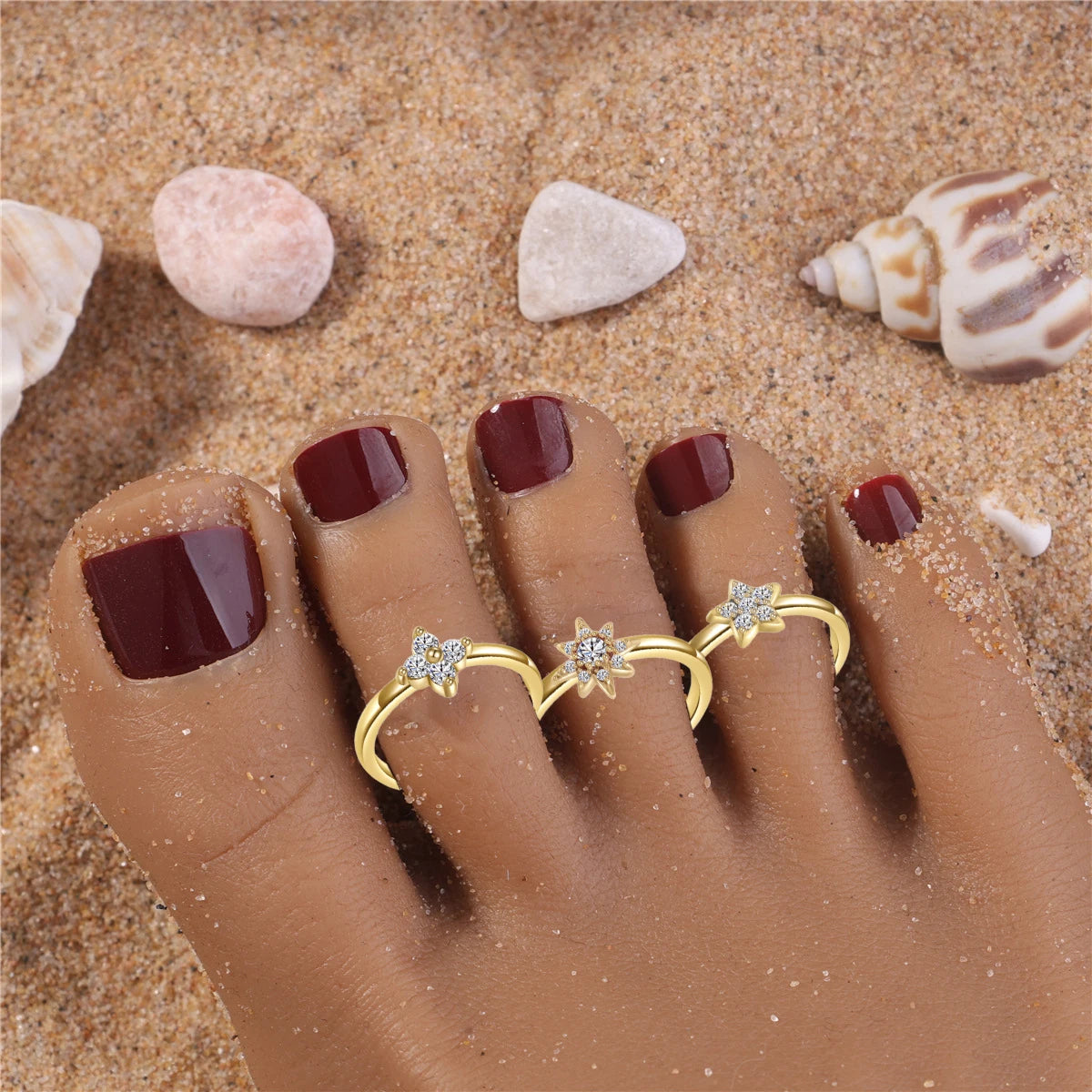 New Gold Plated Color Zircon Toe Ring High Quality Non Fading Jewelry Fashion Luxury Accessories Women's Summer Gift