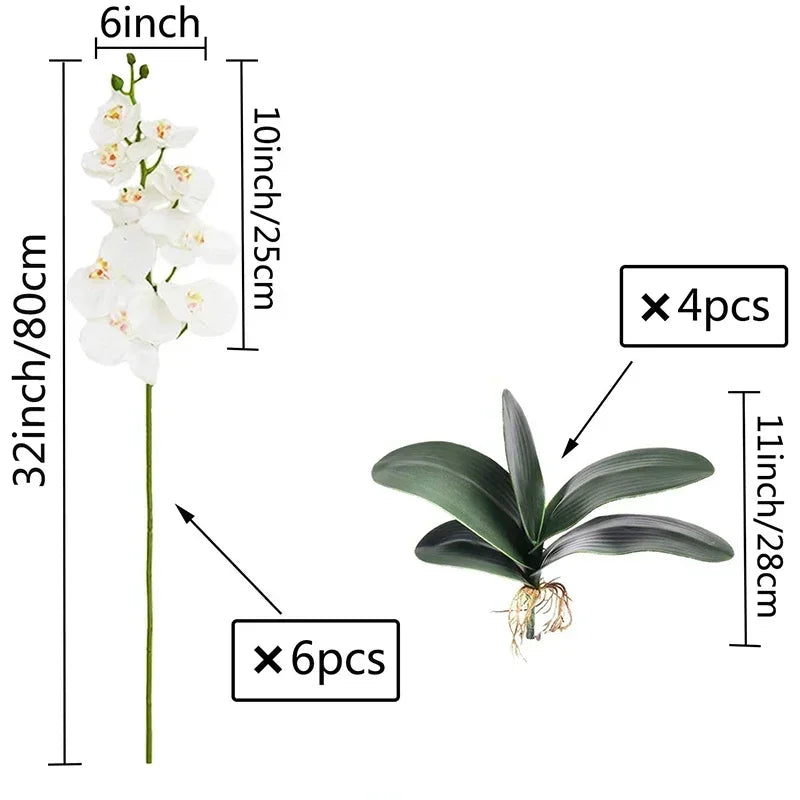 32" Artificial Butterfly Orchid Fake Phalaenopsis Flowers 6 Pcs Artificial Orchid Stem Plants for Wedding Home Decoration