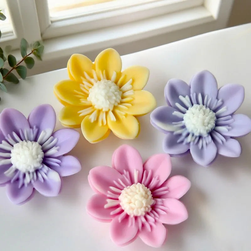 Hemasa 3D Colorful Lotus Flower Silicone Candle Mold Handmade Flower Soap Chocolate Cake Baking Mold DIY Crafts Gypsum Cement Casting