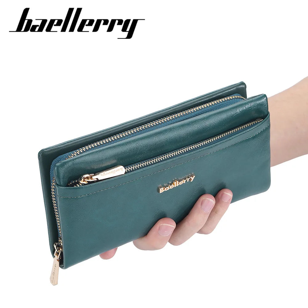 Women Wallets Long Purses for Women with Zipper Coin Pocket Top Quality Card Holder Female Red Soft Leather Wallet Ladies Purse