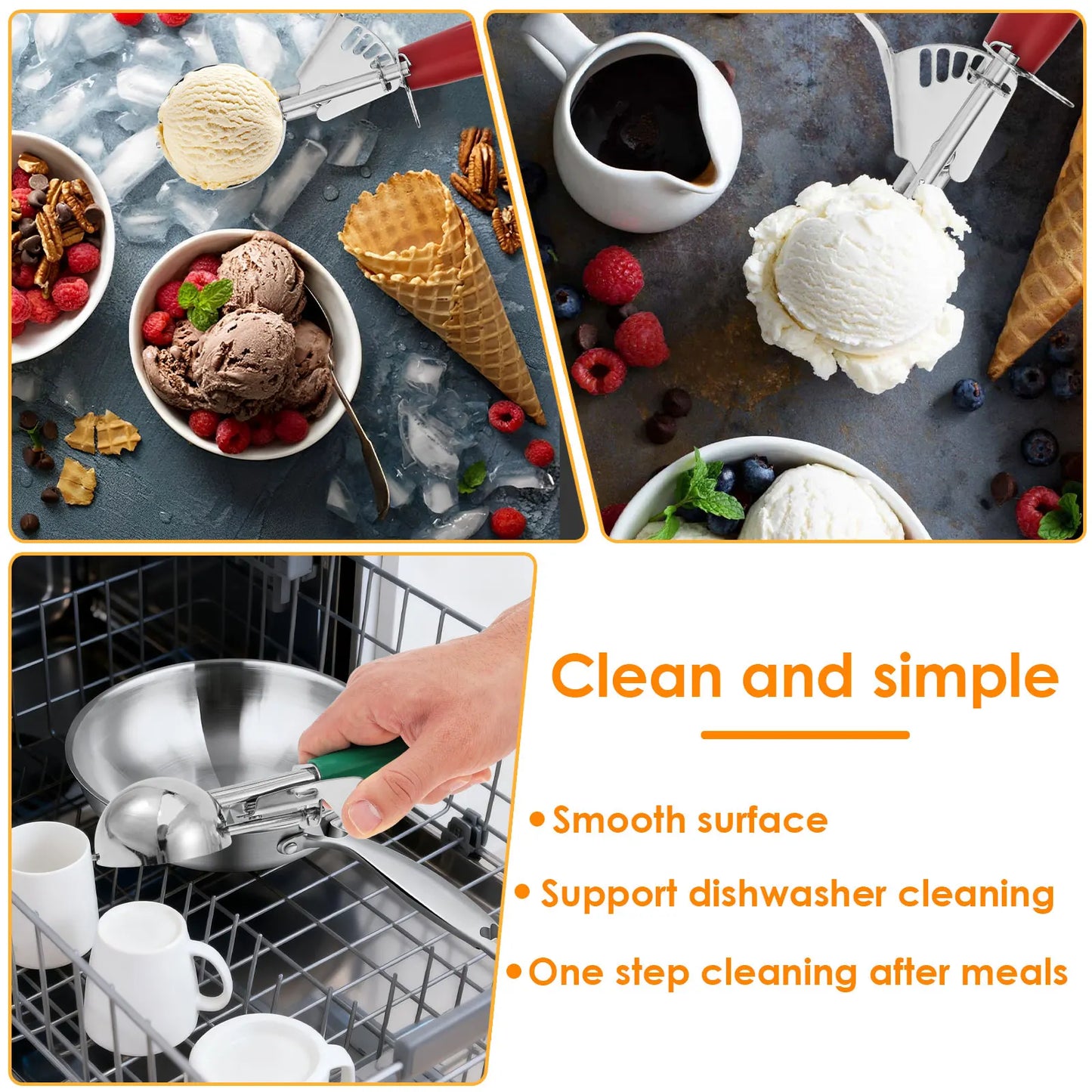 Tejesa 3/2Pcs Ice Cream Scoop Stainless Steel Multifunctional Round Ball Spoon Melon Ball Cookie Dough Scoop Cook Portion Control Scoop